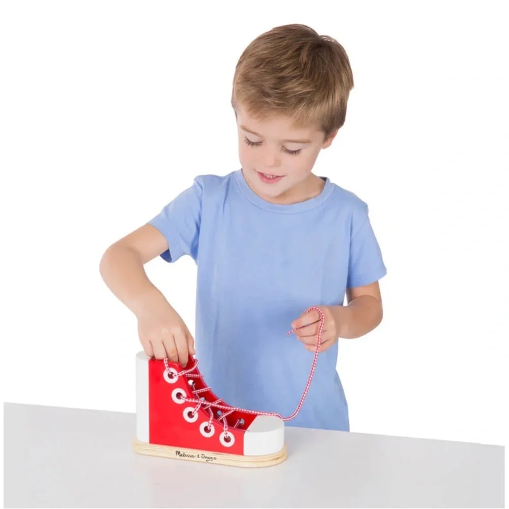 Melissa & Doug Wooden Shoe for Child to learn & practice lacing shoes 3yrs & Up